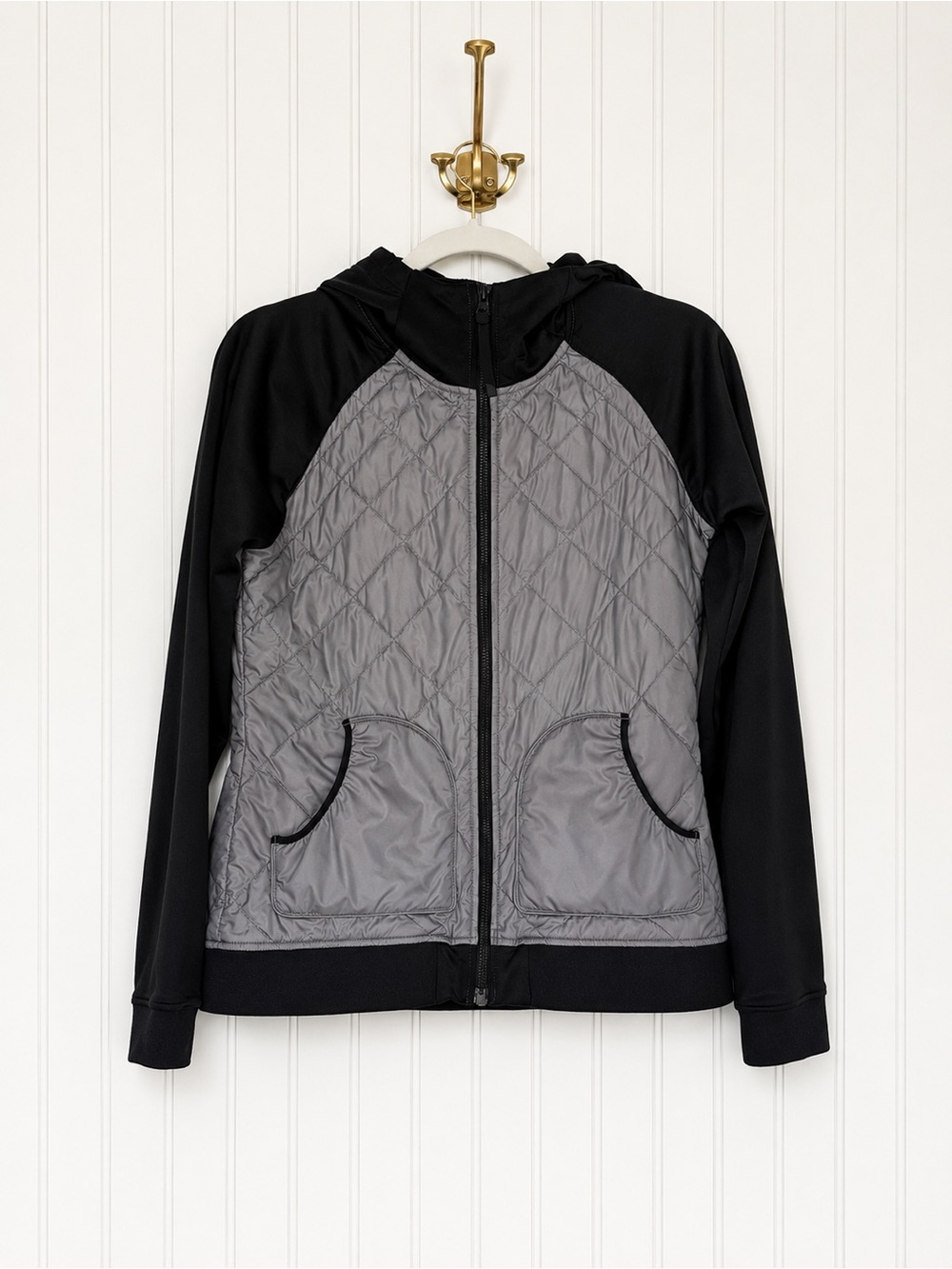 The North Face Women’s Hybrid Quilted Hooded Jacket Black Gray Size Medium